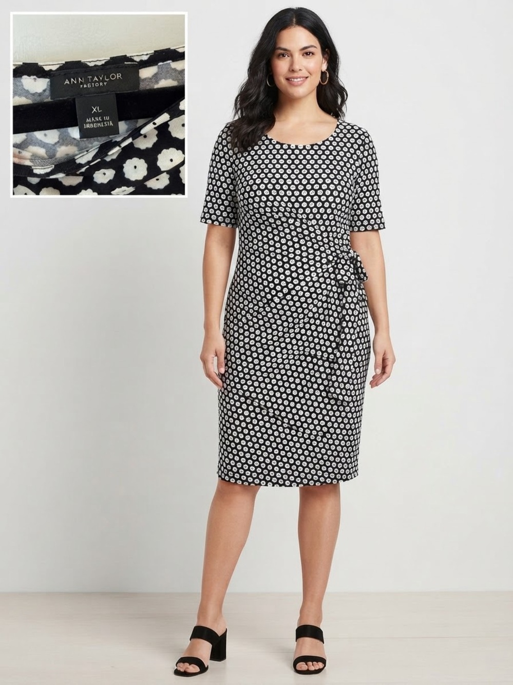 Ann Taylor Black and White Polka Dot Side-Tie Midi Dress - Size  XL